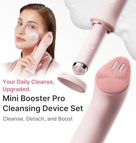 Mini Booster Pro plus Pink Cleansing Duo Set: Mini Booster Pro Cleansing Device Pink and PDRN Capsule Foam Cleanser | Pore, Makeup, Excess Sebum Care | Deep Cleansing Routine, Korean Skincare