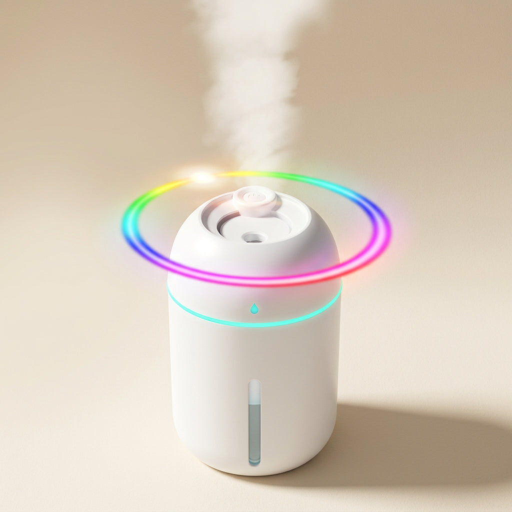 Mini Humidifier, 300Ml Portable Small Humidifiers for Baby, Car Humidifier Diffuser for Travel Plants Bedroom Desk Office, Cool Mist Air Humidifier with 7 Color Night Lights