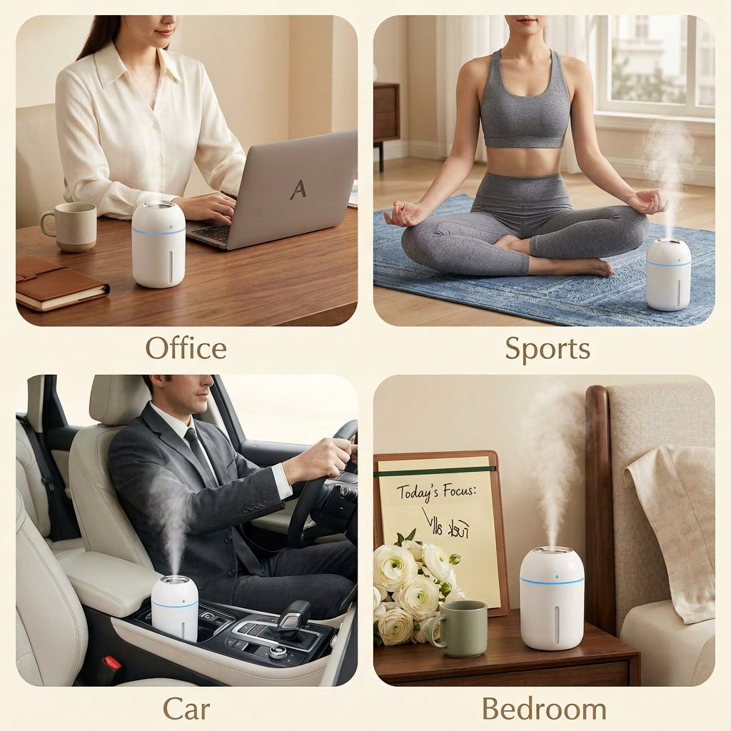 Mini Humidifier, 300Ml Portable Small Humidifiers for Baby, Car Humidifier Diffuser for Travel Plants Bedroom Desk Office, Cool Mist Air Humidifier with 7 Color Night Lights
