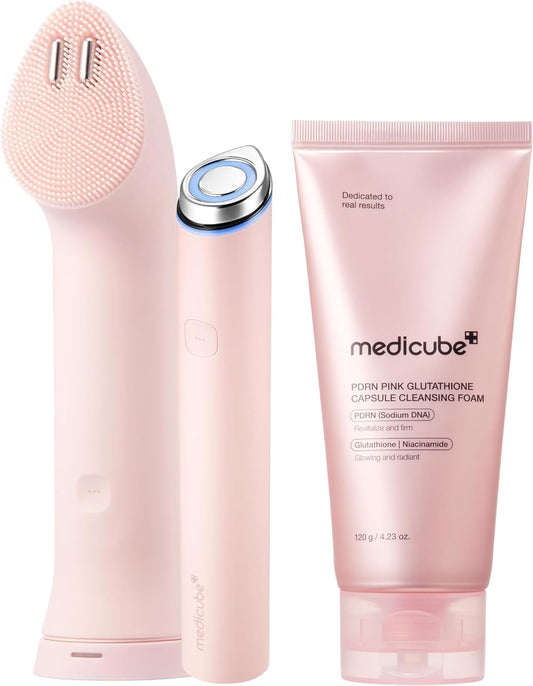 Mini Booster Pro plus Pink Cleansing Duo Set: Mini Booster Pro Cleansing Device Pink and PDRN Capsule Foam Cleanser | Pore, Makeup, Excess Sebum Care | Deep Cleansing Routine, Korean Skincare